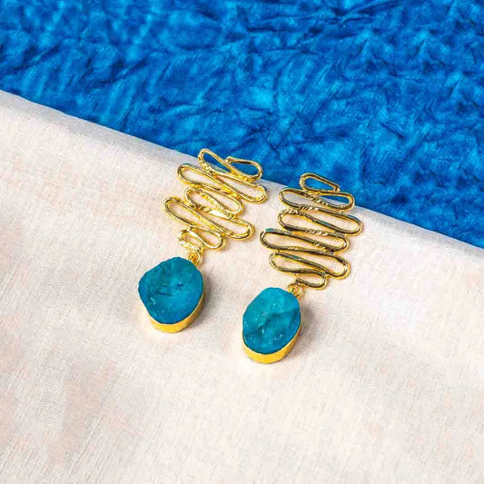 Textured Golden Druzzy Stone Drop Earrings