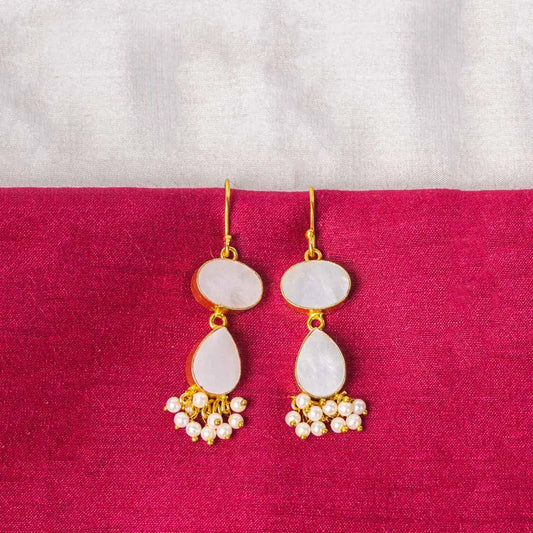 Traditional Golden White Stone Drop Earrings