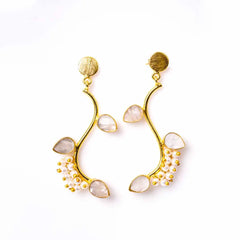 Traditional Gold Leaf Vine Stone Pearl Mogra Earrings