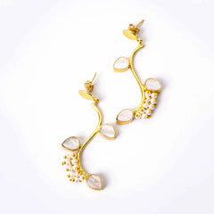 Traditional Gold Leaf Vine Stone Pearl Mogra Earrings