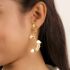 Traditional Gold Leaf Vine Stone Pearl Mogra Earrings