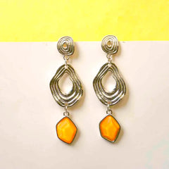 Asymetrical Resin Stoned Drop Earrings
