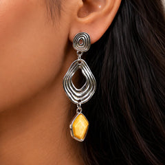 Asymetrical Resin Stoned Drop Earrings