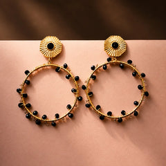 Golden Chic Beaded Round Drop Earrings
