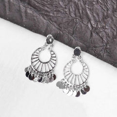 Silver Circular Coin Disc Drop Earrings