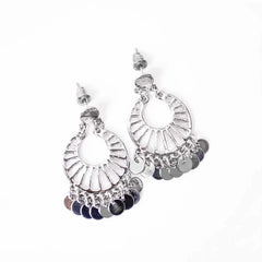 Silver Circular Coin Disc Drop Earrings