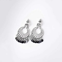 Silver Circular Coin Disc Drop Earrings