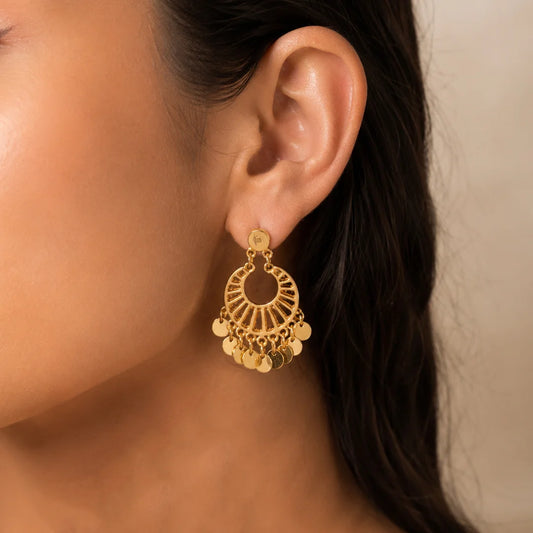 Silver Circular Coin Disc Drop Earrings