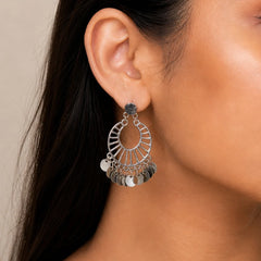 Silver Circular Coin Disc Drop Earrings