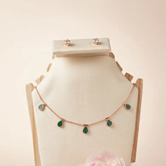 Teardrop Chain Necklace and Crystal Stud Earrings Set