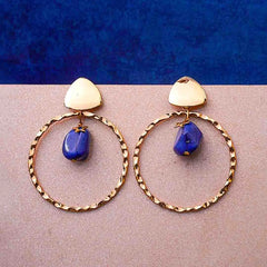 Blue Stone Hammered Halo Drop Earrings