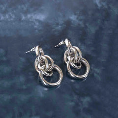 Silver Round Link Chain Drop Earrings