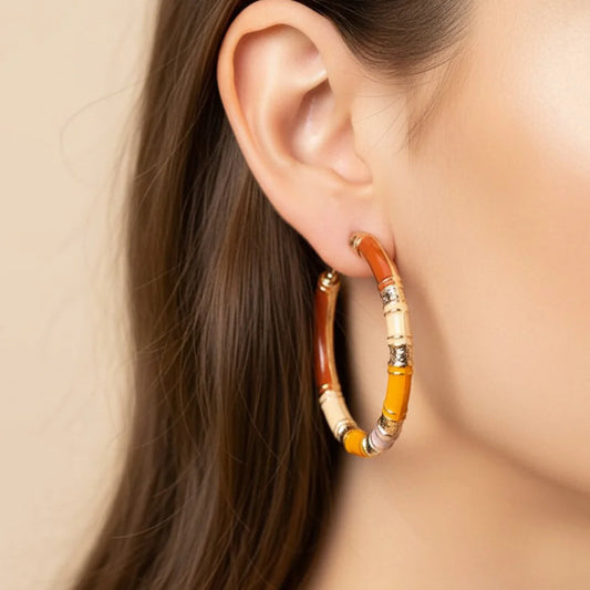 Circular Rustic Enameled Open Hoop Earrings