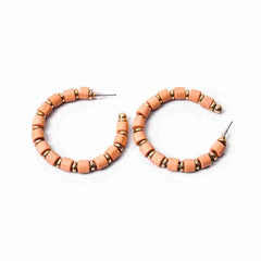 Circular Beaded Golden Disc Peach Hoop Earrings