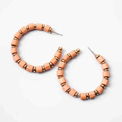 Circular Beaded Golden Disc Peach Hoop Earrings