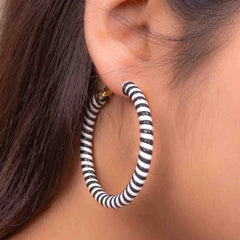 Circular White and Black Hoop Earrings