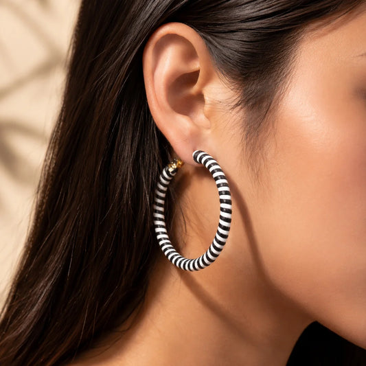Circular White and Black Hoop Earrings