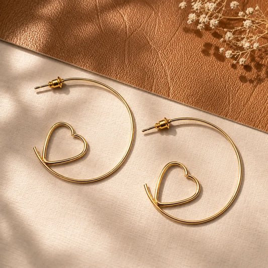 Heart Shaped Round Hoop Earrings