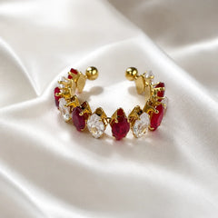 Gold Red Stone Adjustable Ring - 18K Gold Plated