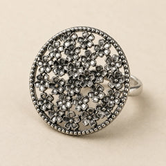 Intricate Floral Bloom Oxidised Ring