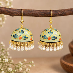 Sage Green Meenakari Jhumka