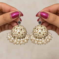 Pearl Cluster White Meenakari Earrings