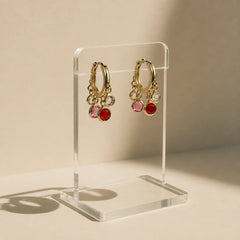 Multi-Color Crystal Charm Hoop Earrings - 18K Gold Plated