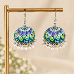 Peacock Charm Meenakari Jhumka