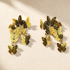 Butterfly Cluster Stud Earrings - 18K Gold Plated