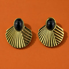 Black Stone Fan Stud Earrings