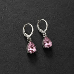Pink Teardrop Crystal Huggie Hoop Earrings