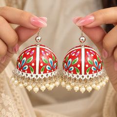 Red Floral Meenakari Jhumkas