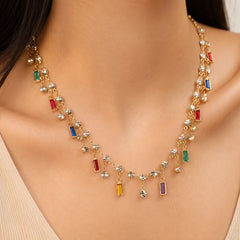 Multicolor Baguette Charm Necklace
