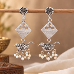 Silver Bird Pearl Drop Earrings