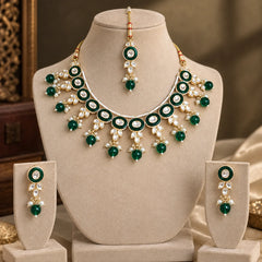 Green Kundan Pearl Necklace Set
