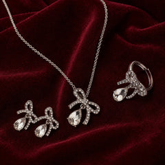 White Crystal Bow Charm Jewellery Set
