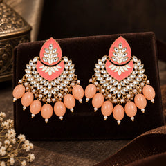 Peach Chandbali Statement Earrings