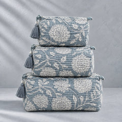 Grey & White Blossom Pouch Set