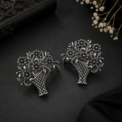 Oxidised Flower Vase Stud Earrings