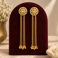 Golden Floral Disc Kundan Earrings