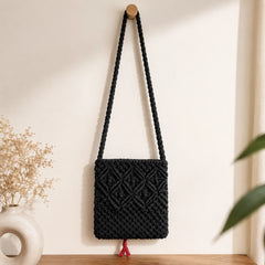Black Boho Knot Macrame Bag