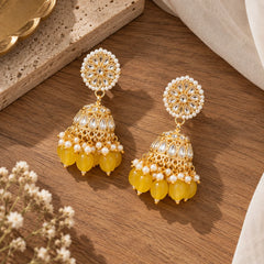 Yellow Floral Jhumka Earrings