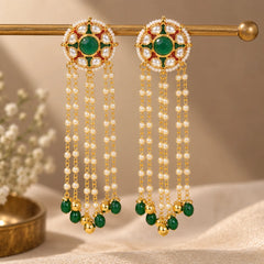 Emerald Drop Kundan Earrings