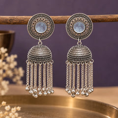 Oxidised Silver Cascade Jhumkas