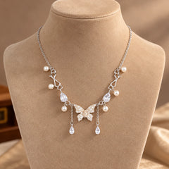 Butterfly Pearl Cascade Necklace