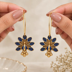 Navy Blue Peacock Hoop Earrings