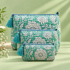 Turquoise & White Floral Pouch Set