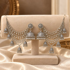 Oxidised Ear Chain Jhumkas
