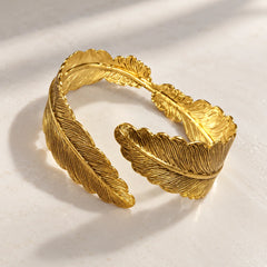 Antique Gold Feather Cuff
