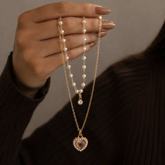 Pearl Heart Layered Necklace